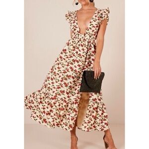 Showpo. | Lover's Day Floral Flutter Sleeveless Ruffled Skirt V-Neck Sundress